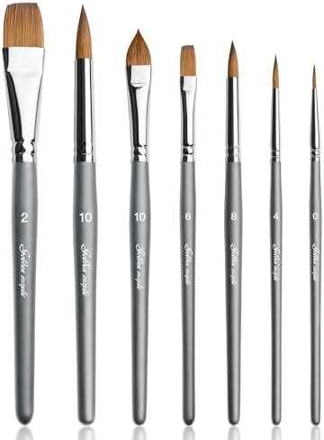 Sable Travel Watercolor Brushes, 7pcs Professional Sable Watercolor Paint Brushes, Golden Maple Artist Brushes -Round Flat Oval Wash Water Color Brushes for Watercolor Painting Golden maple