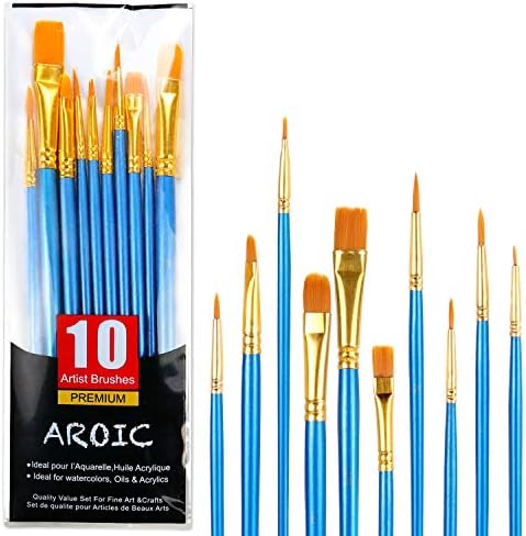 Acrylic Paint Brush Set, 1 Packs / 10 pcs Watercolor Brushes Painting Brush Nylon Hair Brushes for All Purpose Oil Watercolor Painting Artist Professional Kits. AROIC