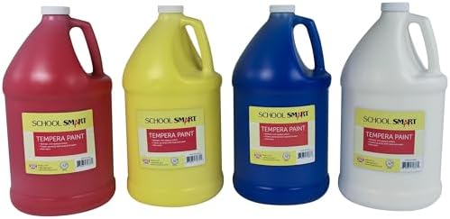 School Smart Tempera Paints for School and Arts and Crafts Use, One Gallon Each, Assorted Primary Colors, Set of 4 School Smart