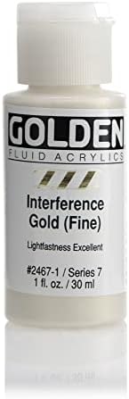 Акриловая краска GOLDEN Interference Gold Fine, 30 мл, идеальна для распыления, нанесения кистью и обработки тканей. GOLDEN