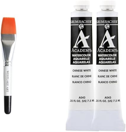 Grumbacher Academy Watercolor Paint, Chinese White Color, 7.5ml Tube, Bundle With Watercolor Paint Brush, Highly Mixable & Consistent, Non-Toxic For Artists (Pack of 2) Westlake art