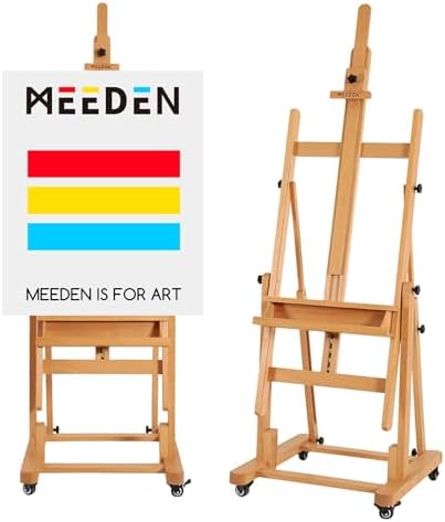 MEEDEN Extra Large Heavy-Duty H-Frame Studio Easel - Solid Beech Wooden Artist Professional Easel, Painting Art Easel Stand with 4 Premium Locking Silent Caster Wheels, Hold Max 82" MEEDEN