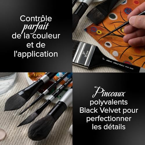 Silver Brush Limited BV-3059S Black Velvet 2pc Round Mop Set, Premium Short Handle Small & Medium Round Mop Brushes for Watercolor, Gouache, Dyes & Silk Painting, Mixed Filament with Very Soft Tips Silver Brush Limited