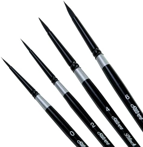 Профессиональные кисти Black Velvet от Silver Brush Limited, 4 шт. с короткими ручками для акварели и гуаши Silver Brush Limited