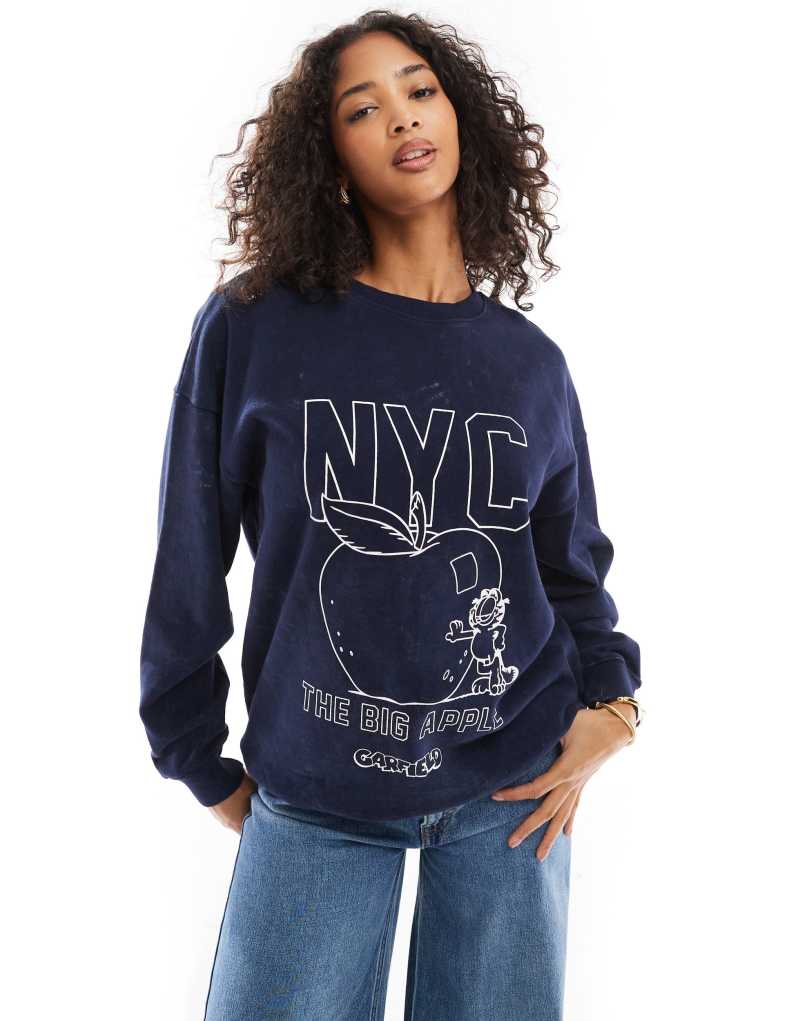 Daisy Street garfield NYC sweatshirt in navy Daisy Street