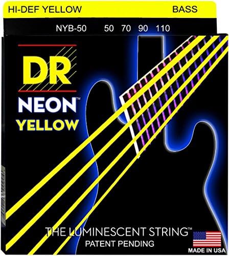 DR Strings Hi-Def NEON Yellow Coated 4-String Bass Strings Heavy (50-110) DR Strings