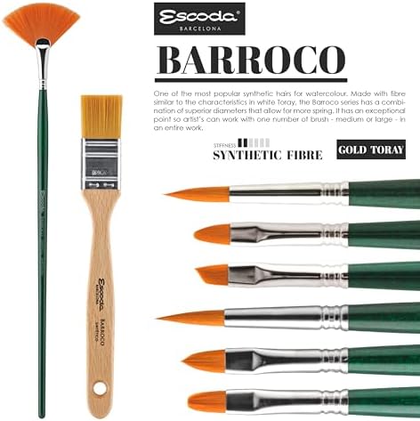 Escoda Barroco Series Professional Artist Watercolor Travel Brush Set with Synthetic Leather Wallet, 6 Round Travel Brushes, Synthetic Gold Toray Fiber Escoda