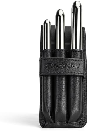 Escoda Perla Series Professional Artist Watercolor Travel Brush Set with Synthetic Leather Wallet, 3 Bright Travel Brushes, Synthetic White Toray Fiber Escoda