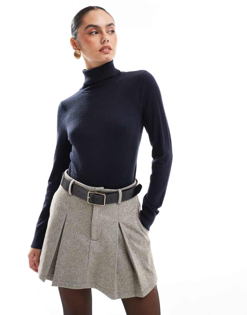 French Connection super soft roll neck light knit sweater in navy French Connection