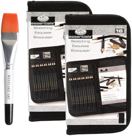 Graphite Pencils Set, Pencil Set for Sketching and Drawing | Bundle with Watercolor Paint Brush-Sketching Kit with Charcoal, Sharpener in Zippered Case (Pack of 2) Westlake art