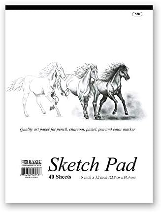 Блокнот для рисования BAZIC, 40 листов, 23 см x 30 см, универсальная бумага для художников и начинающих, упаковка из 4 шт. Bazic Products