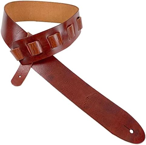 Walker & Williams S-02 Heavy Textured Whiskey Brown Full Grain Extra Thick Soft Italian Leather Rugged Finish Guitar Strap For Acoustic, Electric, And Bass Guitars Walker & Williams