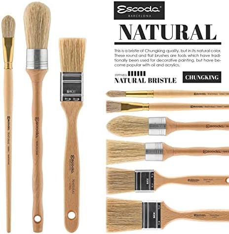 Escoda Series 7700 Artist Oil and Acrylic Paint Brush for Murals, Decorative Work & Faux Finishing, Natural Chungking Hog Bristle, Round Square Edge, Size 10 Escoda