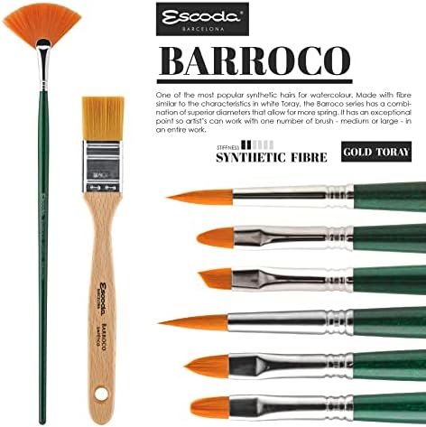 Escoda Barroco Series 2712 Artist Oil & Acrylic Paint Brush, Synthetic Gold Taklon Filament, Bright, Size 0 Escoda