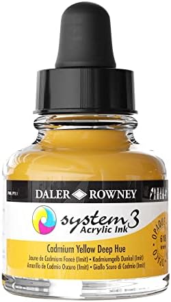 Daler-Rowney System3 Acrylic Ink Bottle Cadmium Orange Hue 29.5ml - Versatile Acrylic Ink for Artists and Students - Opaque Calligraphy Ink Drawing Illustrating Airbrushing Dip Pen Ink and More Daler Rowney