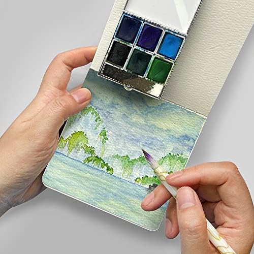 2pcs Square 3.9X3.9 300gsm Portable Watercolor Paper Pad Journal 60pgs (30 Sheets with Textures) Travel Size for Calligrapher Watercolour Sketch Book Water Color Paper Notebook Black&Navy Mifuner