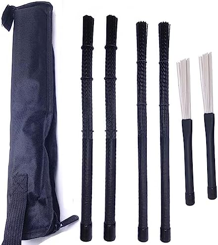 Drum brush Kit Nylon Cajon Brushes Light & Standard Size 1 Pair Retractable Nylon Brush Stick with Comfortable Rubber Handles for Cajon Jazz Percussion Accessories (Black) TUOREN