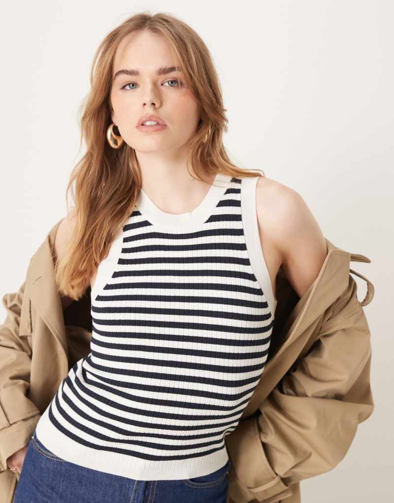 JDY ribbed knit tank top in navy stripes Jdy