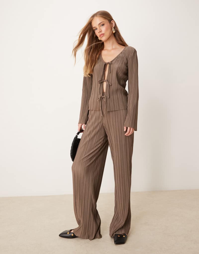 JDY wide leg plisse pants in brown - part of a set Jdy