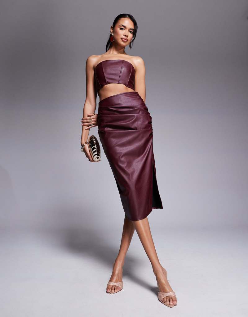 Jaded Rose PU midaxi skirt in oxblood Jaded Rose