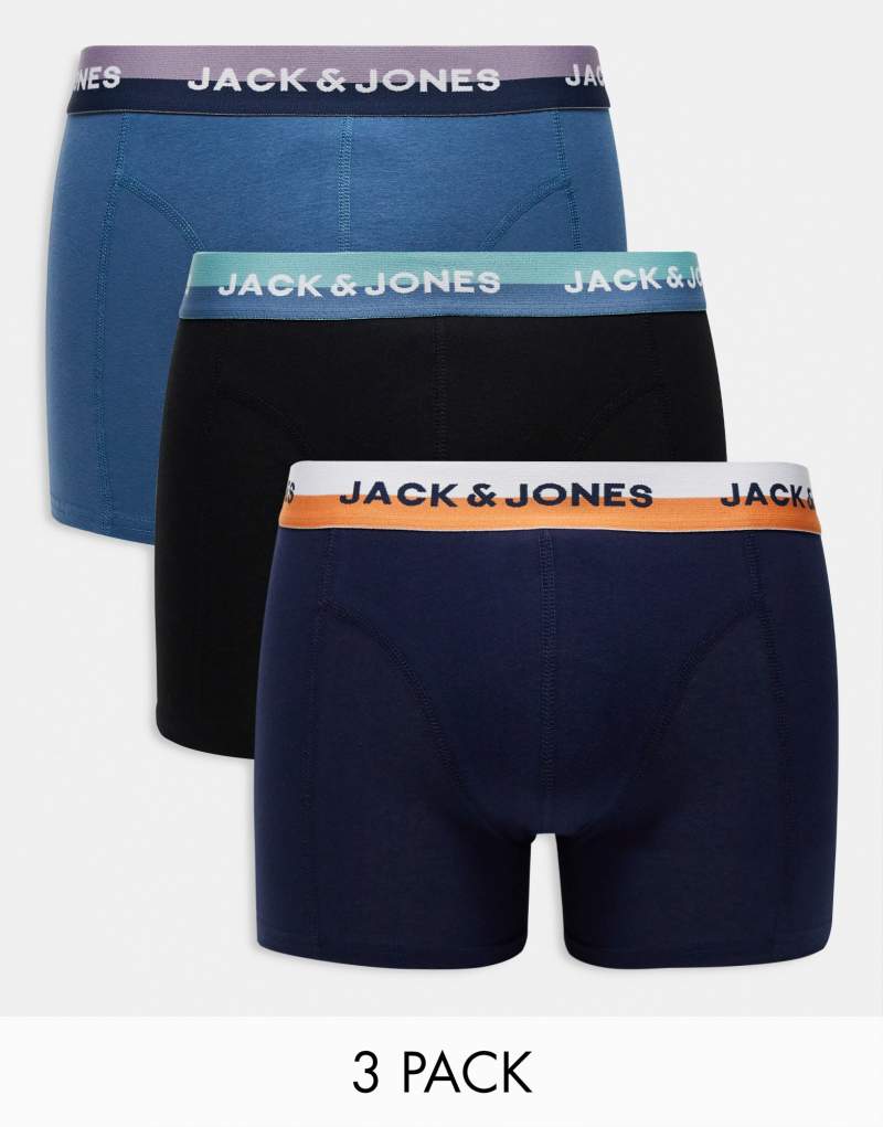 Комплект из трех трусов Jack & Jones в разных оттенках синего с логотипом на резинке Jack & Jones