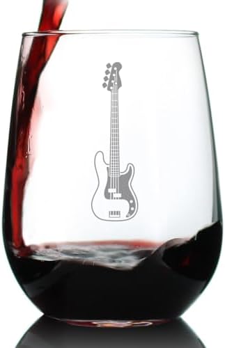 Electric Bass Stemless Wine Glass - Music Gifts for Bass Players, Teachers and Musical Accessories for Musicians that Play Bass Guitar - Large 17 Oz Glasses Bevvee