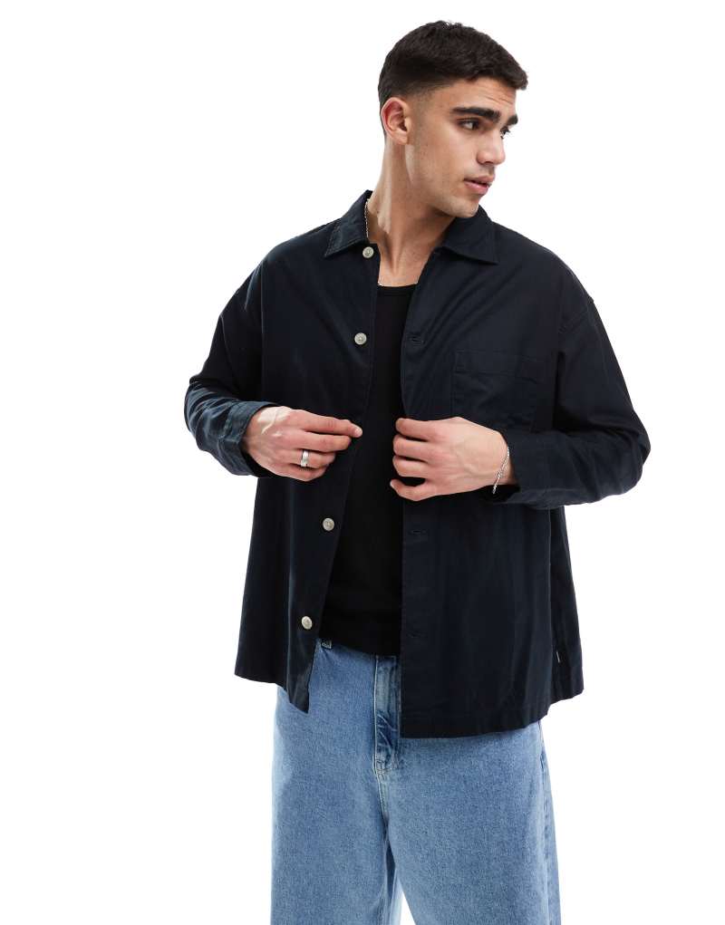 Стильная черная рубашка overshirt Jack & Jones с классическим воротником и карманом на груди Jack & Jones