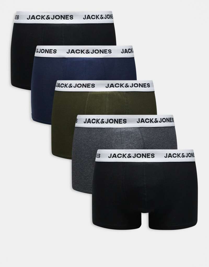 Пак из пяти боксеров Jack & Jones темных цветов с эластичным поясом и обтягивающим кроем Jack & Jones