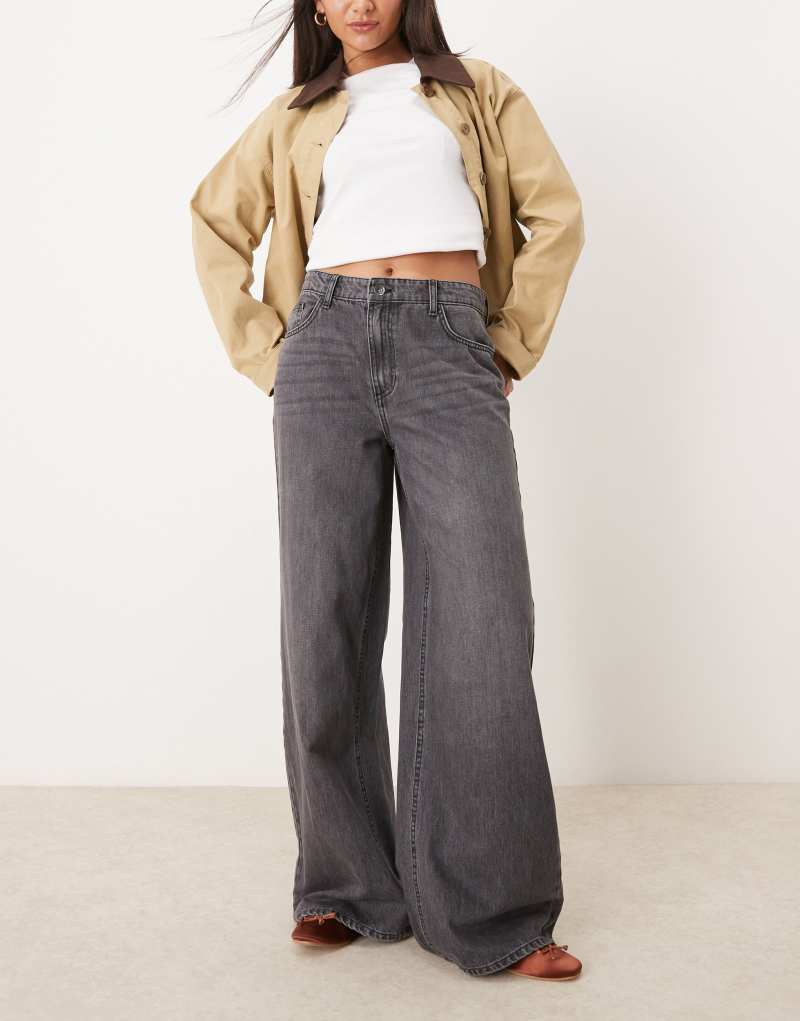 JDY high waisted wide leg jeans in washed gray Jdy