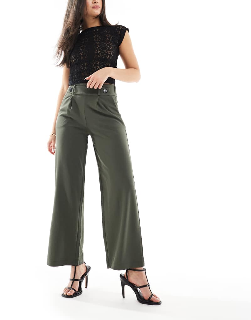 JDY high waist crop wide fit tailored pants in khaki Jdy