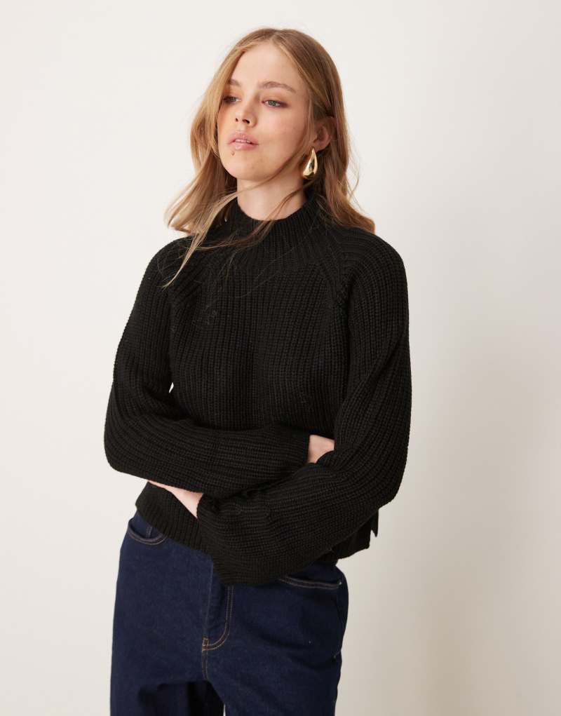 JDY high neck sweater with side slit in black Jdy