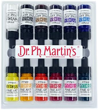 Акварельные краски Dr. Ph. Martin's Hydrus, 12 цветов по 15 мл в пластиковых бутылочках с дозаторами Dr. Ph. Martin's