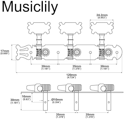 Музыкальный тюнер Musiclily Pro 3+3 для классической гитары с передаточным числом 14:1 и стандартным расстоянием 35 мм Musiclily