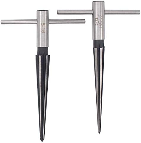 ApplianPar T Shape Handle Taper Reamer 3-13mm and 5-16mm Bridge Pin Hole Hand Held Tapered Reamers 6 Fluted Chamfer Chaser Reaming Tool for Woodworker Guitar Luthier Cutting Pack of 2 ApplianPar