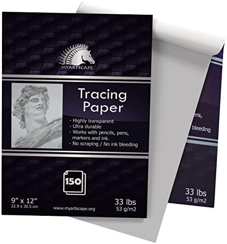 MyArtscape Tracing Paper Pad - 33lb - 9" x 12" - 150 Transparent Sheets - Artist Quality - High Transparency - Professional Art Supplies MyArtscape