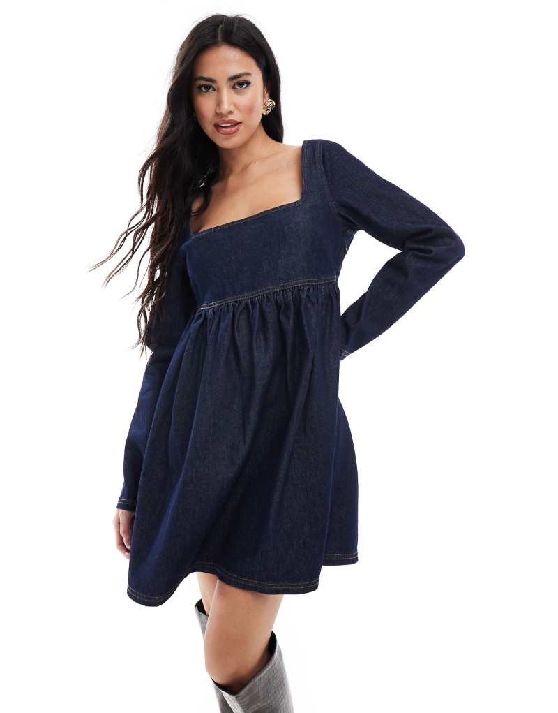 Miss Selfridge fit and flare long sleeve denim dress Miss Selfridge