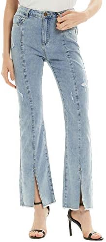 Anna-Kaci Womens High Waist Distressed Slit Denim Jeans Long Pants with Pockets Anna-Kaci