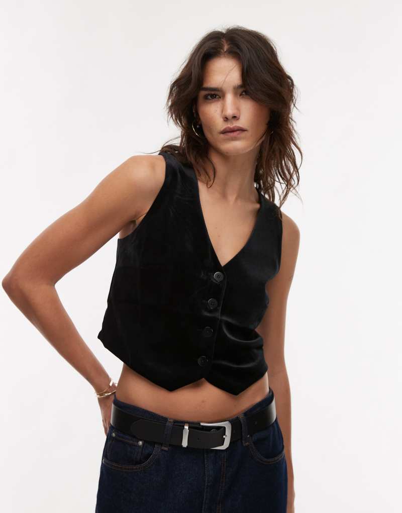 Mango velvet vest in black Mango