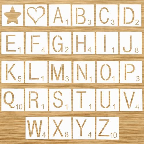 28 PCS 5.8 Inch Letter Stencils for Painting Reusable Plastic Stencils on Wood Letters and Numbers Stencils Large Alphabet Stencils for Wall Art Drawing Craft DIY Writing Styquenzer