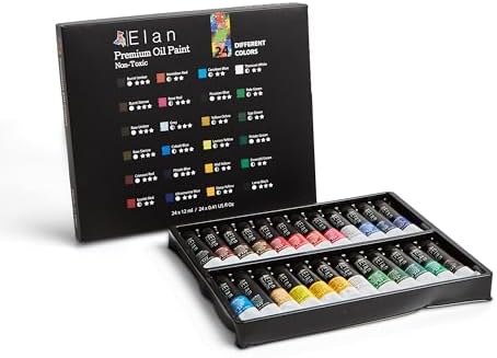 Elan Professional Acrylic Paint Set, 24 Acrylic Paint Tubes 0.4 oz, Artist Paint Set for Adults, Acrylic Paint for Canvas, Professional Paint Set Non Toxic, Mini Paints, Artist Acrylic Paint Set Tubes Elan