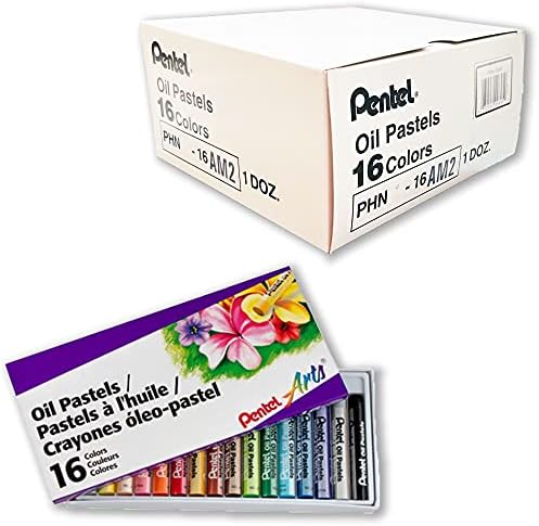 Pentel Arts Oil Pastels, Set of 16 Colors, 1 Dozen (12 Packs), Bulk Pack (PHN-16AM) Pentel