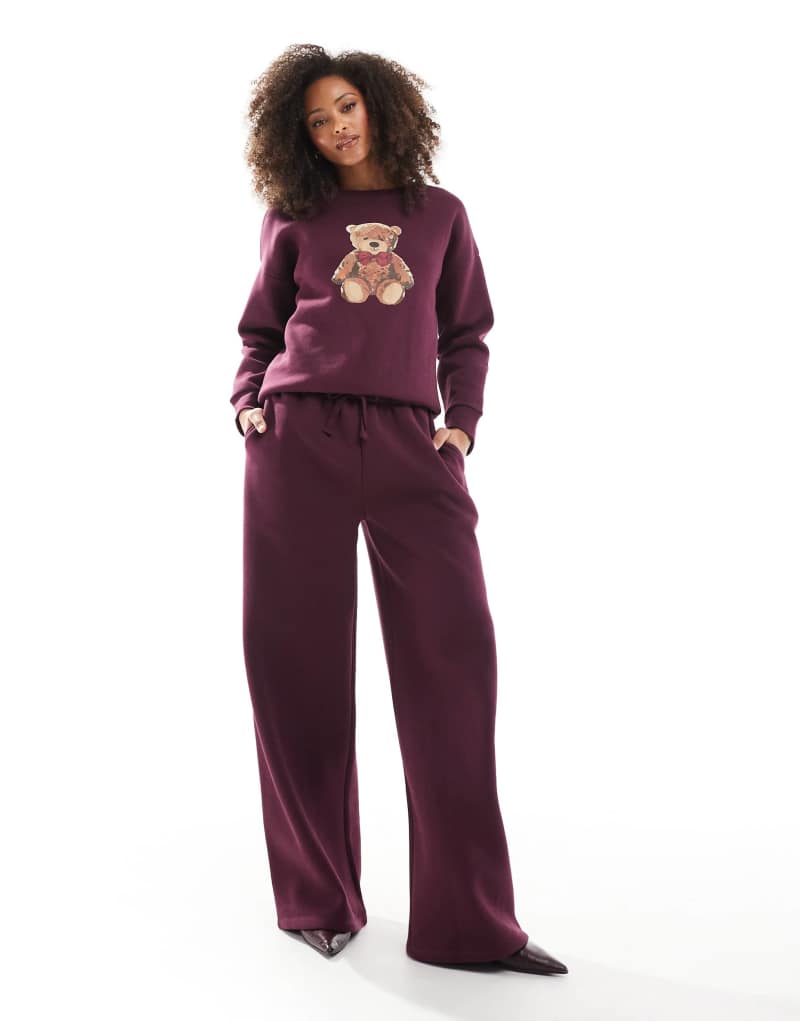 Miss Selfridge wide leg sweatpants in burgundy - part of a set Miss Selfridge