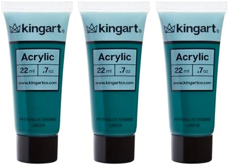 KINGART 500-135 PRO Artist Quality PHTHALOCYANINE GREEN Acrylic Paint, 22ml (0.74oz) Tubes, 3 Pack - Set (66ml Total), Phthalocyanine Green Kingart