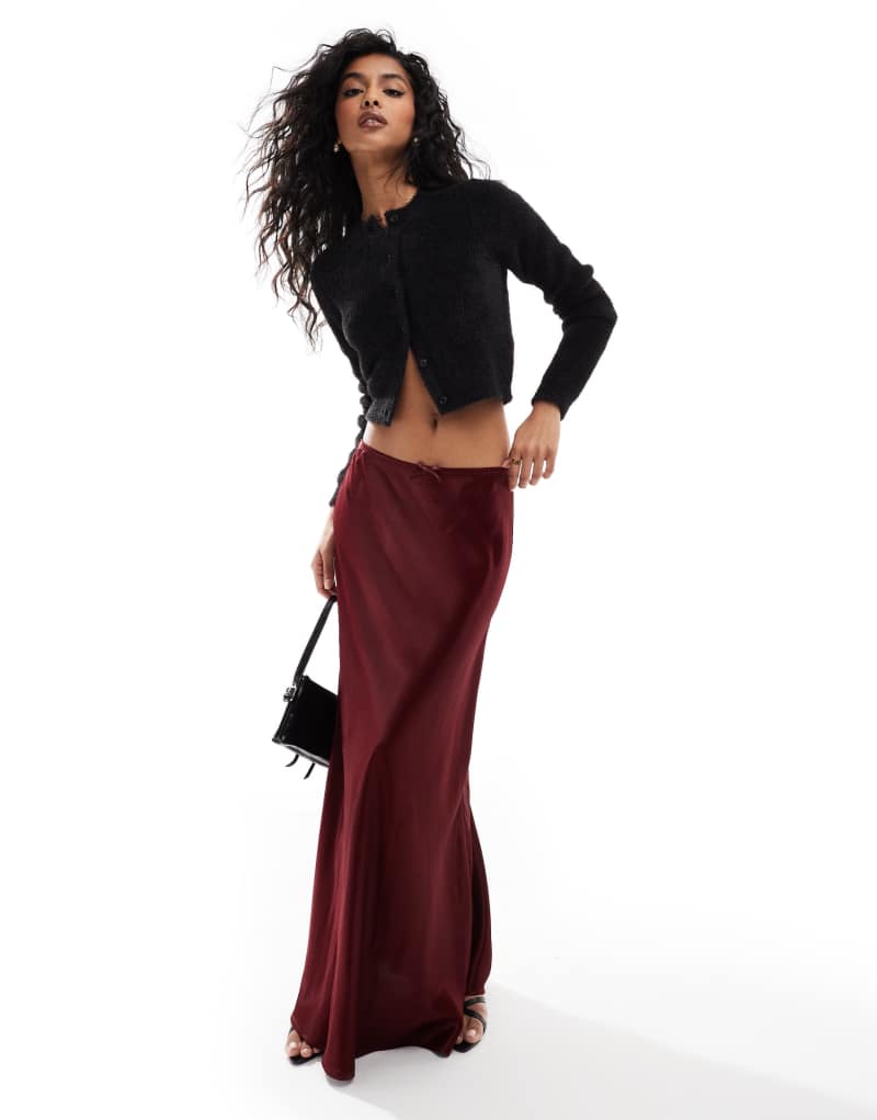 Miss Selfridge satin bias cut maxi skirt in burgundy Miss Selfridge