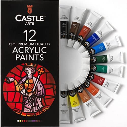 Набор акриловых красок Castle Art Supplies, 12 x 12 мл. Идеальный стартовый комплект для начинающих с качественными насыщенными цветами. Castle Art Supplies