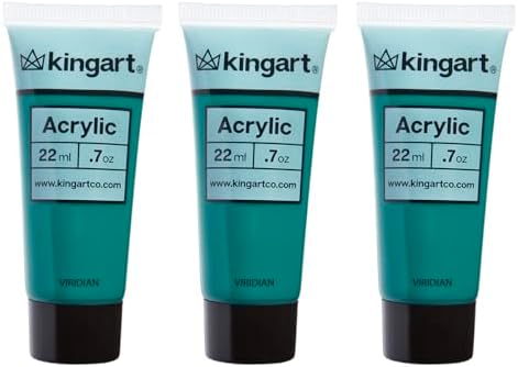 KINGART 500-132 PRO Artist Quality VIRIDIAN Acrylic Paint, 22ml (0.74oz) Tubes, 3 Pack - Set (66ml Total), Viridian Green Kingart