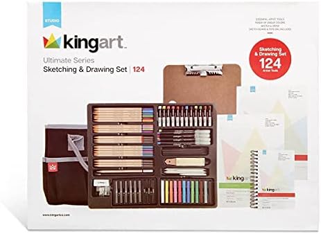 Набор для рисования и эскизирования KINGART Ultimate Series, 124 предмета с пастельными мелками и карандашами для всех уровней мастерства Kingart