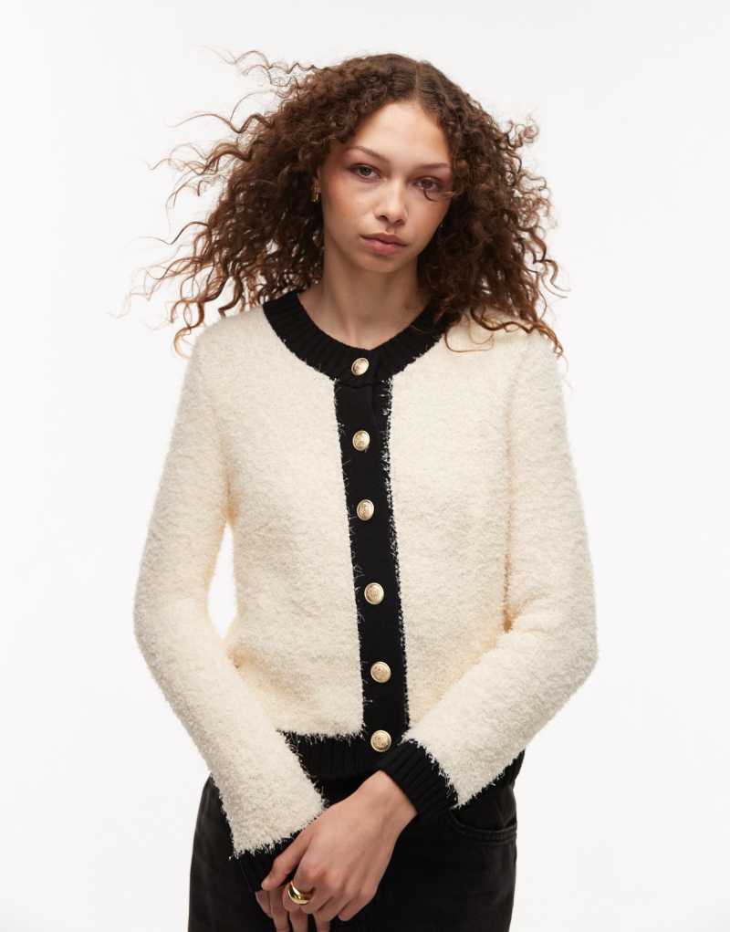 Mango fluffy cardigan in cream and black Mango