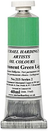 Michael Harding Artist Oil Colours, Permanent Green Light, 40ml Tube, 21540 Michael Harding