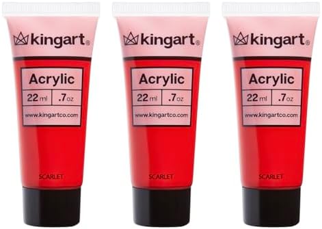 KINGART 500-112 PRO Artist Quality SCARLET Acrylic Paint, 22ml (0.74oz) Tubes, 3 Pack - Set (66ml Total), Scarlet Red Kingart